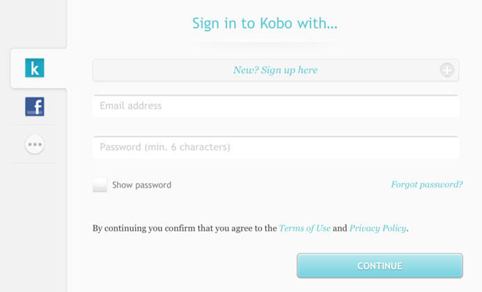 Kobo - sign in with
